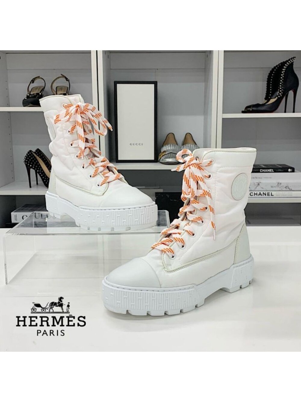 Hermes Fresh Nylon Leather Short Boots White